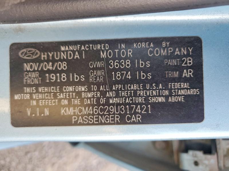 50248846 :رقم المزاد ، KMHCM46C29U317421 vin ، 2009 Hyundai Accent مزاد بيع