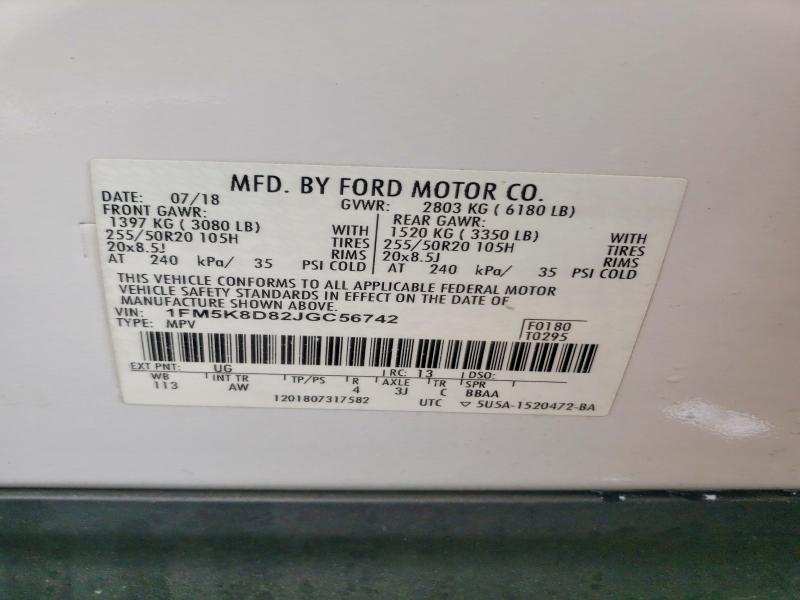 2018 Ford Explorer მანქანა იყიდება აუქციონზე, vin: 1FM5K8D82JGC56742, აუქციონის ნომერი: 51341656