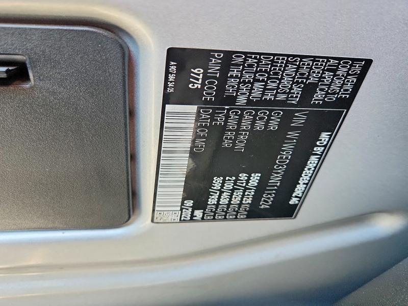 Aukcja sprzedaży 2022 Mercedes-benz Sprinter, vin: W1W9ED3YXNT113224, numer aukcji: 50813266