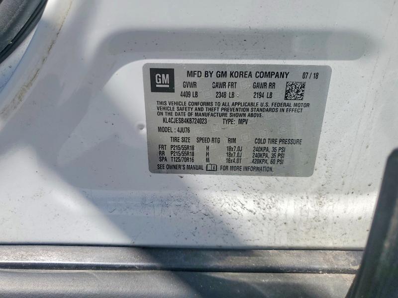 2019 Buick Encore მანქანა იყიდება აუქციონზე, vin: KL4CJESB4KB724023, აუქციონის ნომერი: 51264886
