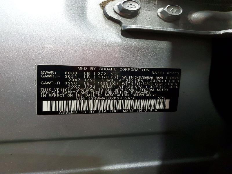 Продаж на аукціоні авто 2019 Subaru Ascent, vin: 4S4WMALDXK3452618, номер лоту: 48718856