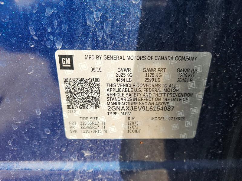 Aukcja sprzedaży 2020 Chevrolet Equinox, vin: 2GNAXJEV9L6154087, numer aukcji: 50610756
