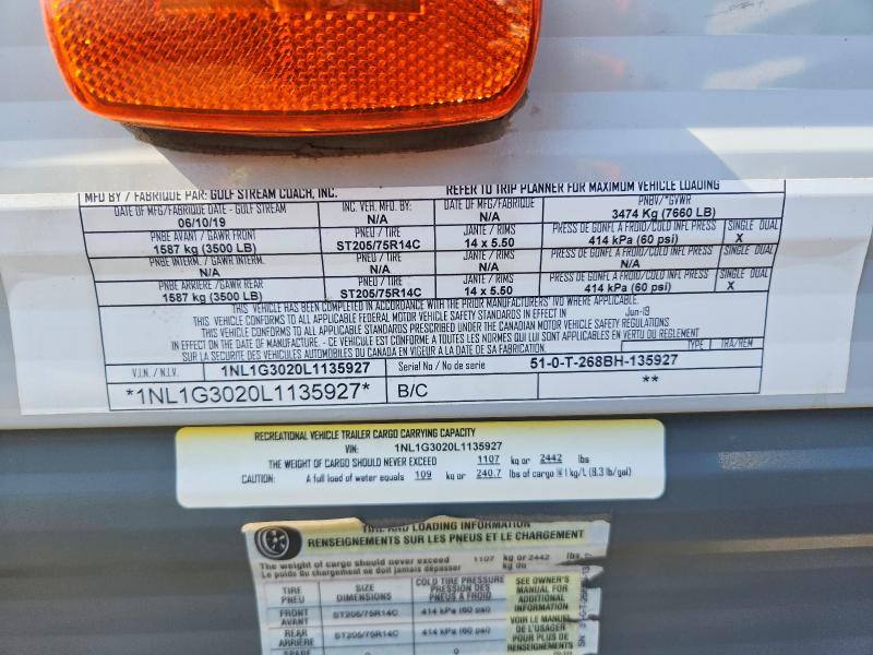 Продаж на аукціоні авто 2020 Gulf Stream Travel Tra, vin: 1NL1G3020L1135927, номер лоту: 48816596