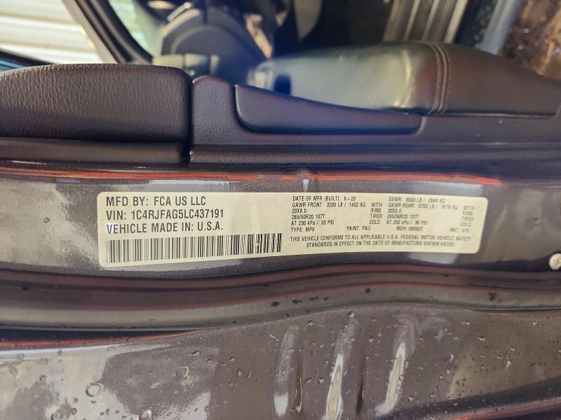50399056 :رقم المزاد ، 1C4RJFAG5LC437191 vin ، 2020 Jeep Grand Cherokee مزاد بيع