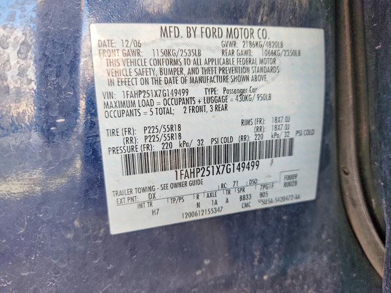 50812616 :رقم المزاد ، 1FAHP251X7G149499 vin ، 2007 Ford Five Hundred مزاد بيع