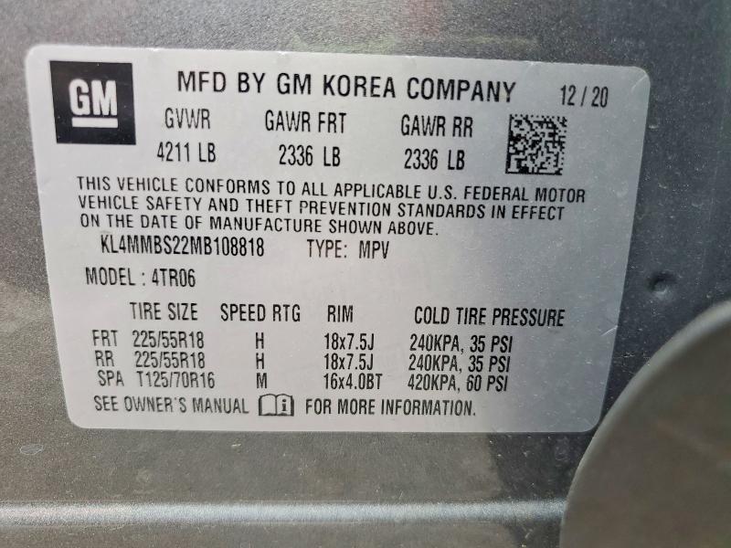 49371606 :رقم المزاد ، KL4MMBS22MB108818 vin ، 2021 Buick Encore Gx مزاد بيع