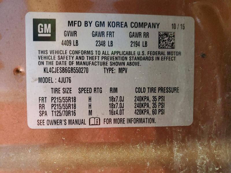 48482136 :رقم المزاد ، KL4CJESB6GB550270 vin ، 2016 Buick Encore مزاد بيع