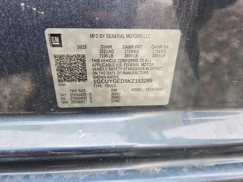 Aukcja sprzedaży 2019 Chevrolet Silverado, vin: 1GCUYGED5KZ153289, numer aukcji: 48993326