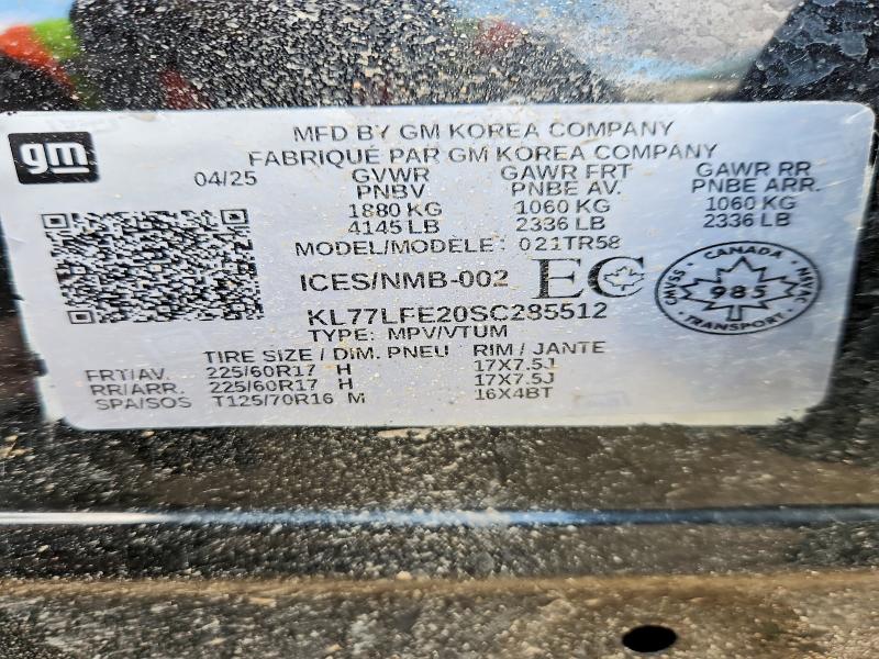 47006606 :رقم المزاد ، KL77LFE20SC285512 vin ، 2025 Chev Trax مزاد بيع