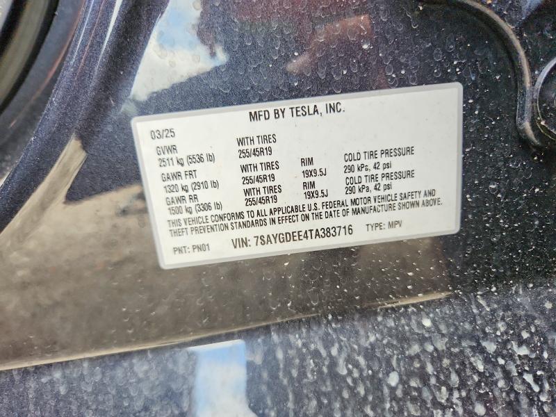 Продажа на аукционе авто 2026 Tesla Model Y, vin: 7SAYGDEE4TA383716, номер лота: 49656426