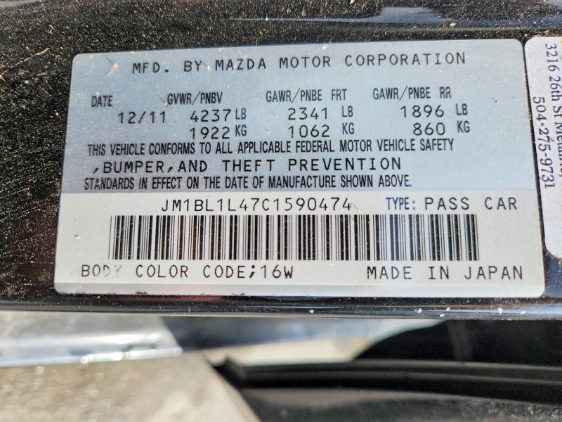 Aukcja sprzedaży 2012 Mazda Speed, vin: JM1BL1L47C1590474, numer aukcji: 47141046