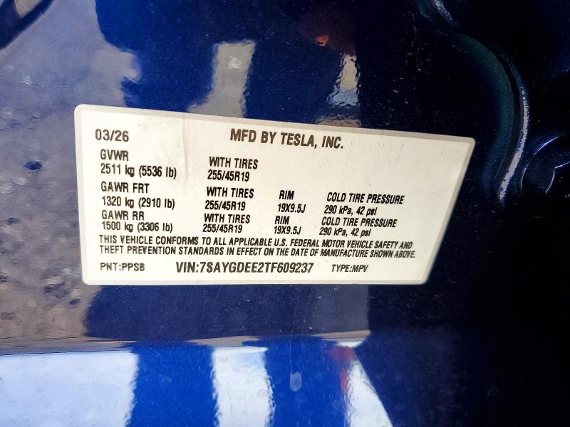 Aukcja sprzedaży 2026 Tesla Model Y, vin: 7SAYGDEE2TF609237, numer aukcji: 51022626