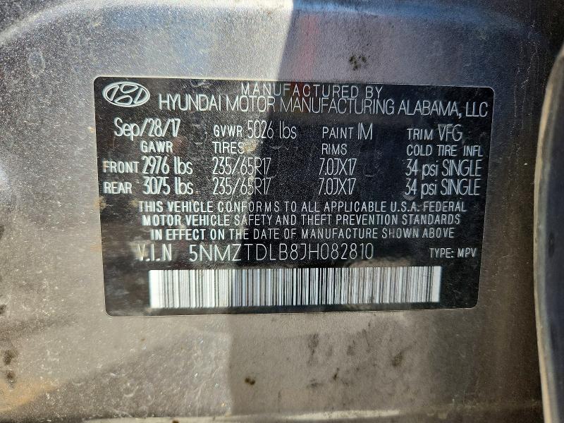 2018 Hyundai Santa Fe Sport მანქანა იყიდება აუქციონზე, vin: 5NMZTDLB8JH082810, აუქციონის ნომერი: 49281816
