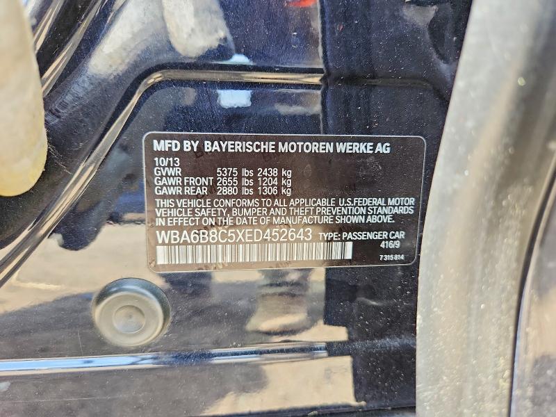 49736056 :رقم المزاد ، WBA6B8C5XED452643 vin ، 2014 Bmw 640 مزاد بيع