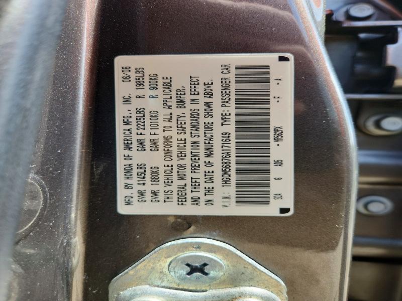 Aukcja sprzedaży 2006 Honda Accord, vin: 1HGCM56876A171649, numer aukcji: 49222566