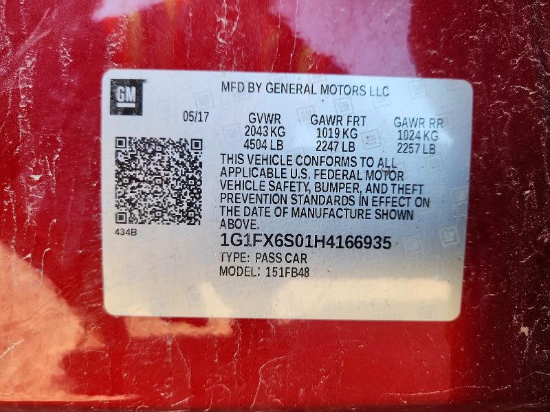 50556146 :رقم المزاد ، 1G1FX6S01H4166935 vin ، 2017 Chevrolet Bolt Ev مزاد بيع