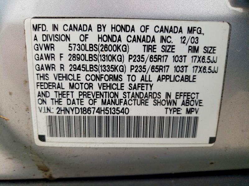 Aukcja sprzedaży 2004 Acura Mdx, vin: 2HNYD18674H513540, numer aukcji: 51011316