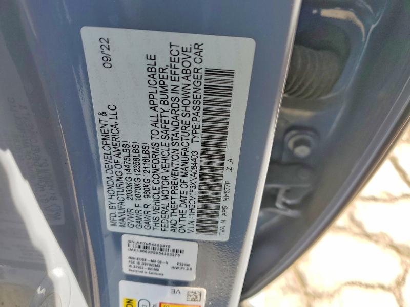 Aukcja sprzedaży 2022 Honda Accord, vin: 1HGCV1F3XNA084403, numer aukcji: 52060926
