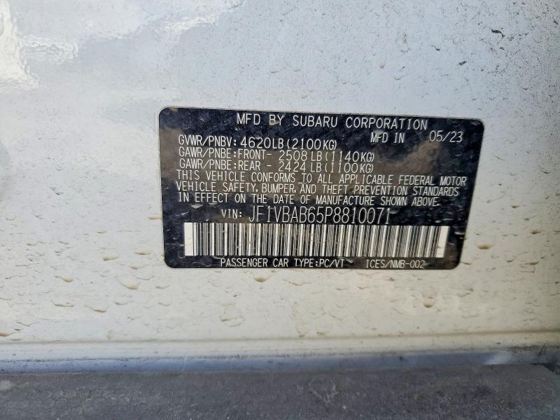 Aukcja sprzedaży 2023 Subaru Wrx, vin: JF1VBAB65P8810071, numer aukcji: 48113466