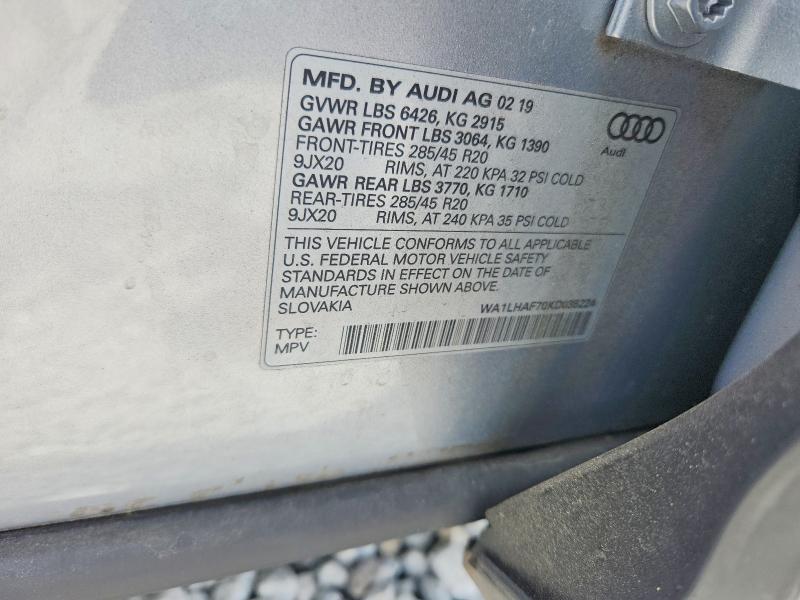 52011516 :رقم المزاد ، WA1LHAF70KD035224 vin ، 2019 Audi Q7 مزاد بيع