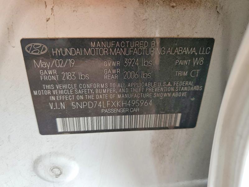 2019 Hyundai Elantra მანქანა იყიდება აუქციონზე, vin: 5NPD74LFXKH495964, აუქციონის ნომერი: 52088296