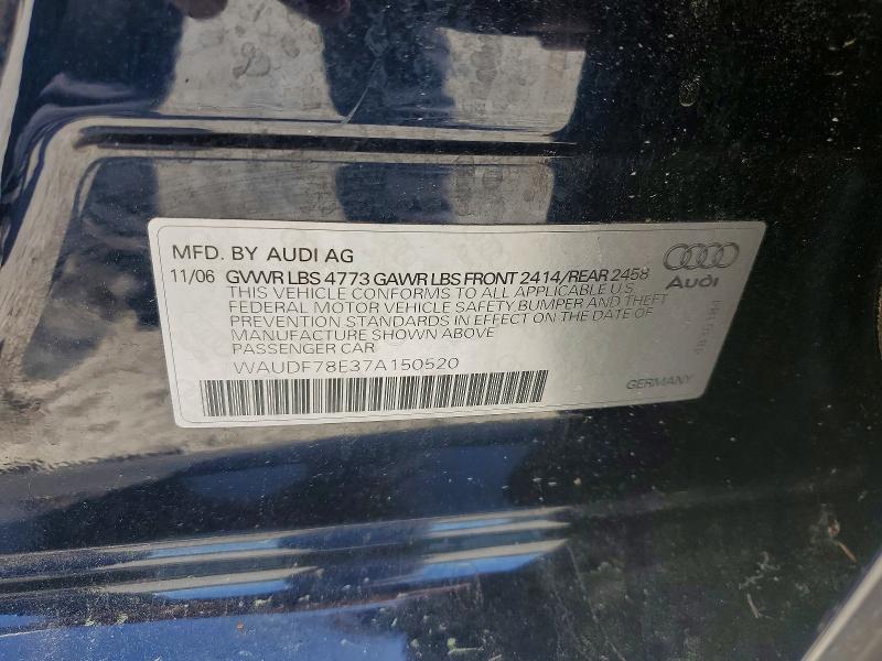 Продажа на аукционе авто 2007 Audi A4, vin: WAUDF78E37A150520, номер лота: 50806686
