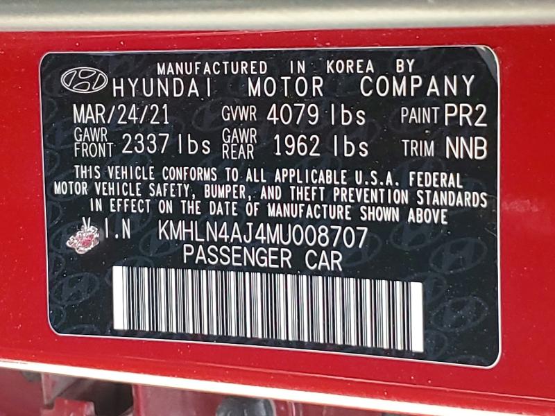 Продаж на аукціоні авто 2021 Hyundai Elantra, vin: KMHLN4AJ4MU008707, номер лоту: 49474456
