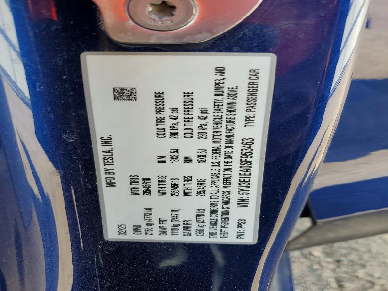 2025 Tesla Model 3 მანქანა იყიდება აუქციონზე, vin: 5YJ3E1EA0SF953463, აუქციონის ნომერი: 48867936