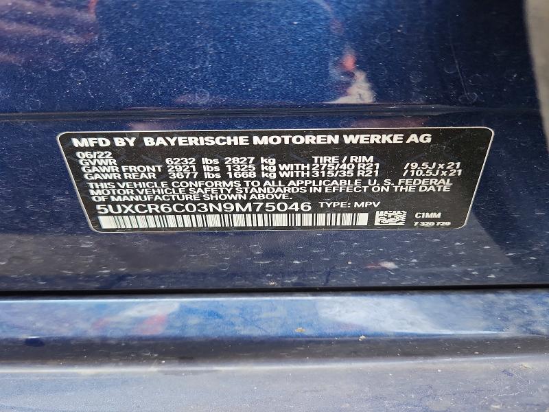 49869116 :رقم المزاد ، 5UXCR6C03N9M75046 vin ، 2022 Bmw X5 مزاد بيع
