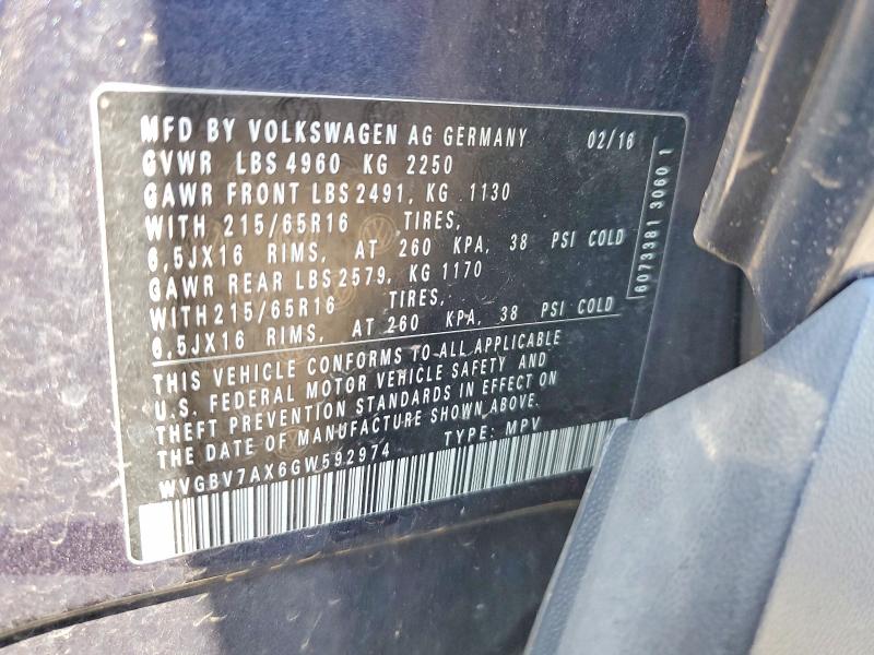 Продажа на аукционе авто 2016 Volkswagen Tiguan, vin: WVGBV7AX6GW592974, номер лота: 50767836