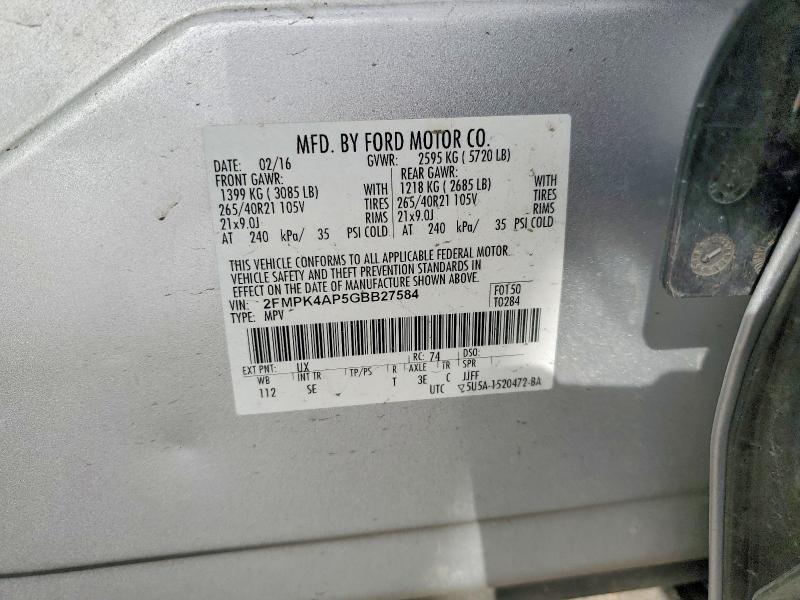 2016 Ford Edge მანქანა იყიდება აუქციონზე, vin: 2FMPK4AP5GBB27584, აუქციონის ნომერი: 48859806