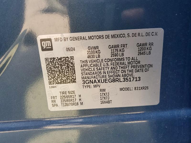 2024 Chevrolet Equinox მანქანა იყიდება აუქციონზე, vin: 3GNAXUEG8RL351713, აუქციონის ნომერი: 53113576