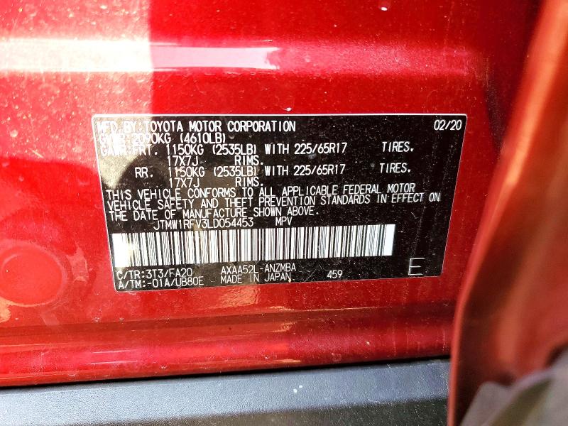 Aukcja sprzedaży 2020 Toyota Rav4, vin: JTMW1RFV3LD054453, numer aukcji: 50277276