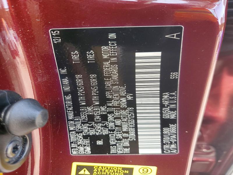48933676 :رقم المزاد ، 5TDKKRFH3GS125778 vin ، 2016 Toyota Highlander مزاد بيع