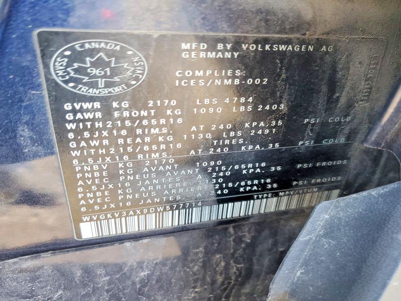 2013 Volkswagen Tiguan მანქანა იყიდება აუქციონზე, vin: WVGKV3AX9DW577714, აუქციონის ნომერი: 48827636