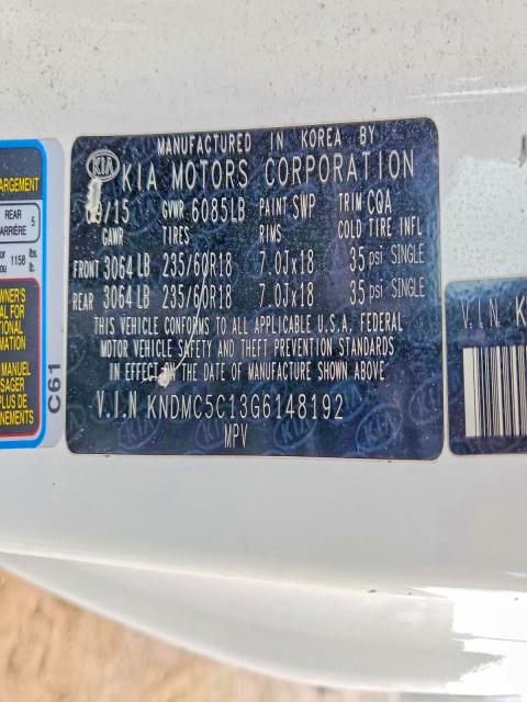 2016 Kia Sedona მანქანა იყიდება აუქციონზე, vin: KNDMC5C13G6148192, აუქციონის ნომერი: 51410716