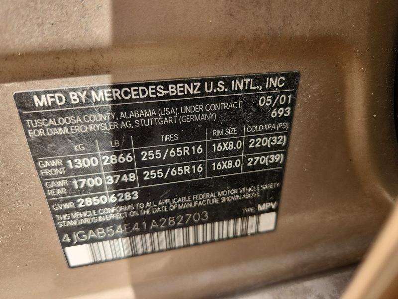 79131835 :رقم المزاد ، 4JGAB54E41A282703 vin ، 2001 Mercedes-benz Ml مزاد بيع