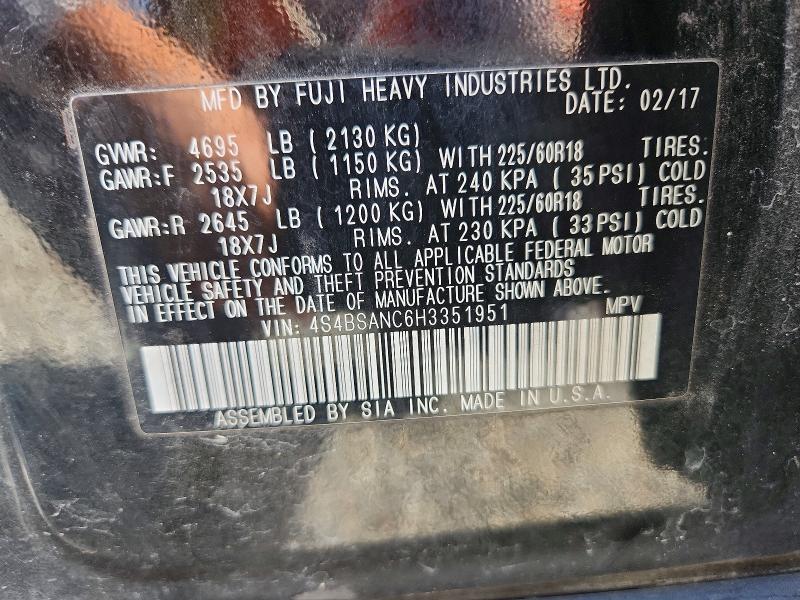 Продаж на аукціоні авто 2017 Subaru Outback, vin: 4S4BSANC6H3351951, номер лоту: 51124856