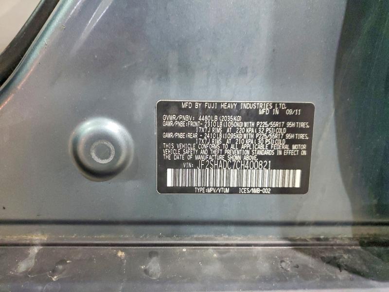 2012 Subaru Forester მანქანა იყიდება აუქციონზე, vin: JF2SHADC7CH400821, აუქციონის ნომერი: 48509166