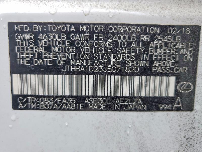 50994646 :رقم المزاد ، JTHBA1D23J5071820 vin ، 2018 Lexus Is مزاد بيع
