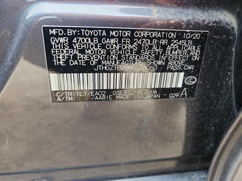 Aukcja sprzedaży 2021 Lexus Is, vin: JTHGZ1B28M5038060, numer aukcji: 51323296