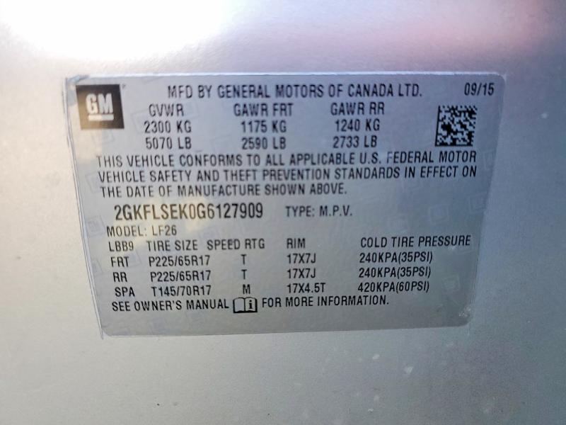 2016 Gmc Terrain მანქანა იყიდება აუქციონზე, vin: 2GKFLSEK0G6127909, აუქციონის ნომერი: 49446906