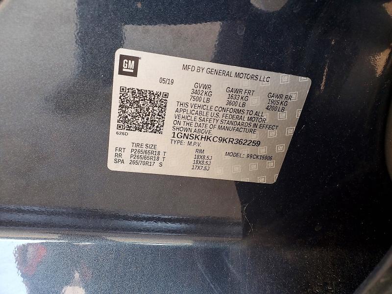 Продажа на аукционе авто 2019 Chevrolet Suburban, vin: 1GNSKHKC9KR362259, номер лота: 50927806
