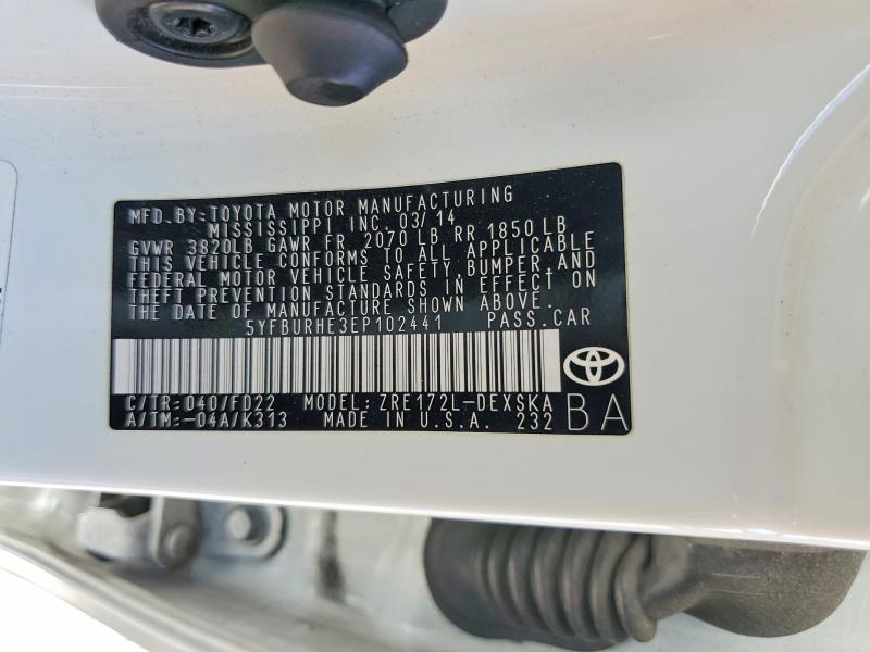 Aukcja sprzedaży 2014 Toyota Corolla, vin: 5YFBURHE3EP102441, numer aukcji: 48710856