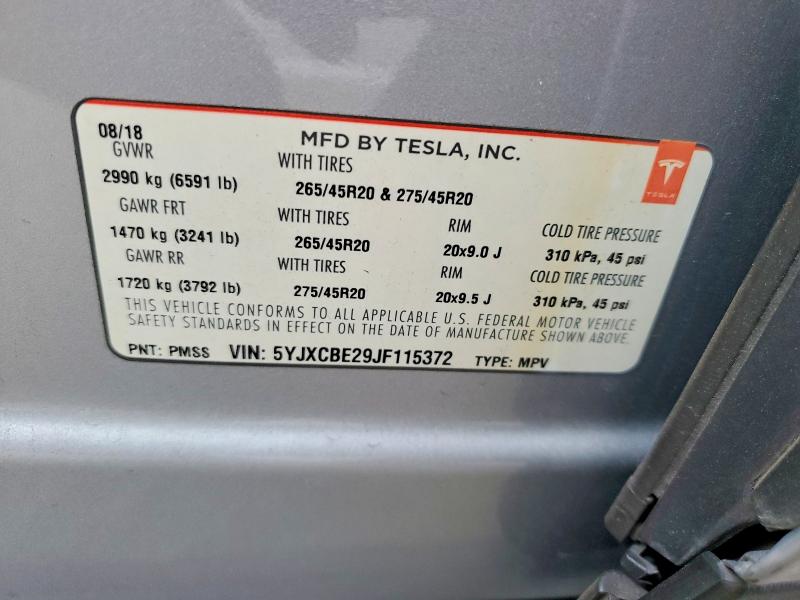 48557426 :رقم المزاد ، 5YJXCBE29JF115372 vin ، 2018 Tesla Model X مزاد بيع