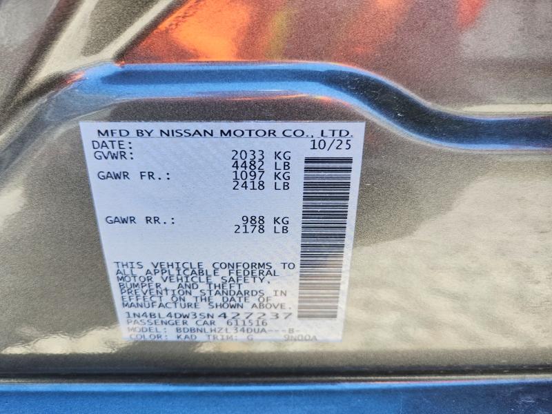 Продаж на аукціоні авто 2025 Nissan Altima, vin: 1N4BL4DW3SN427237, номер лоту: 49228556