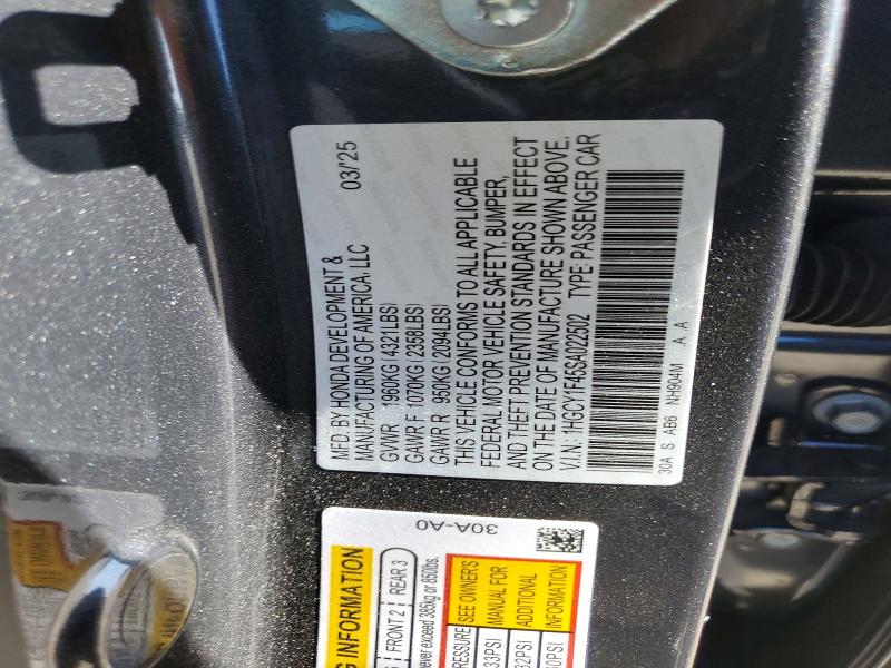 Продаж на аукціоні авто 2025 Honda Accord, vin: 1HGCY1F45SA022502, номер лоту: 50529726