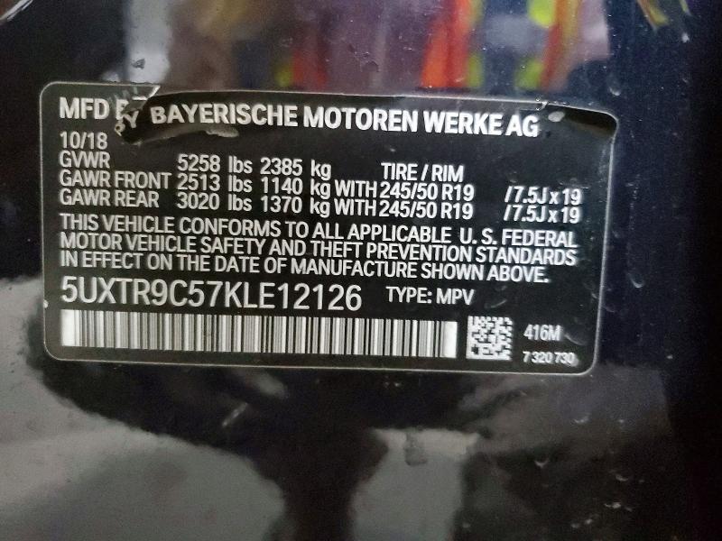 51835536 :رقم المزاد ، 5UXTR9C57KLE12126 vin ، 2019 Bmw X3 مزاد بيع