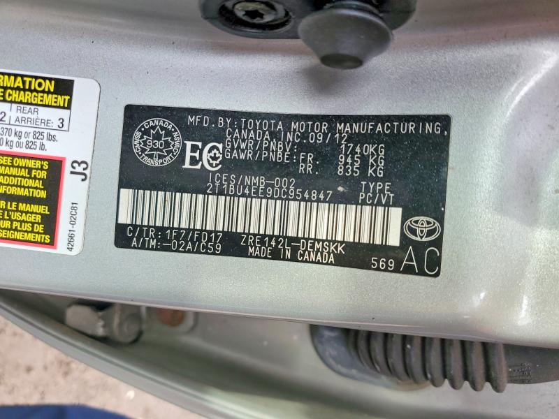 Продажа на аукционе авто 2013 Toyota Corolla, vin: 2T1BU4EE9DC954847, номер лота: 48782066