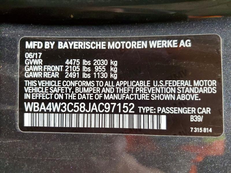 Aukcja sprzedaży 2018 Bmw 430i, vin: WBA4W3C58JAC97152, numer aukcji: 49854086